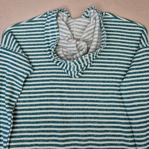 Volcom Striped French Terry Hoodie Sweater Womens M Green Long Sleeve - Picture 9 of 10